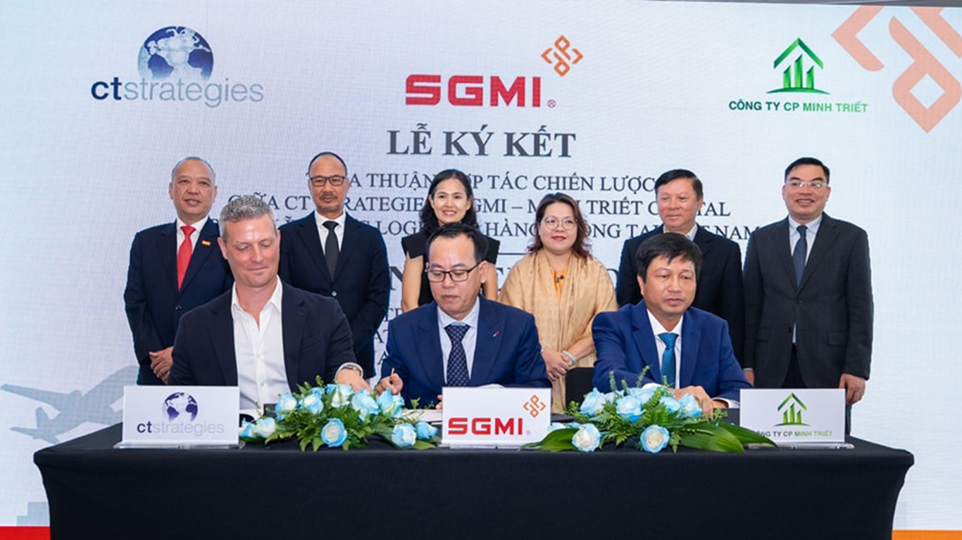 Lễ ký kết thỏa thuận hợp tác chiến lược giữa CT Strategies – SGMI – Minh Triết Capital trong lĩnh vực logistics Hàng không kéo dài tại Việt Nam.